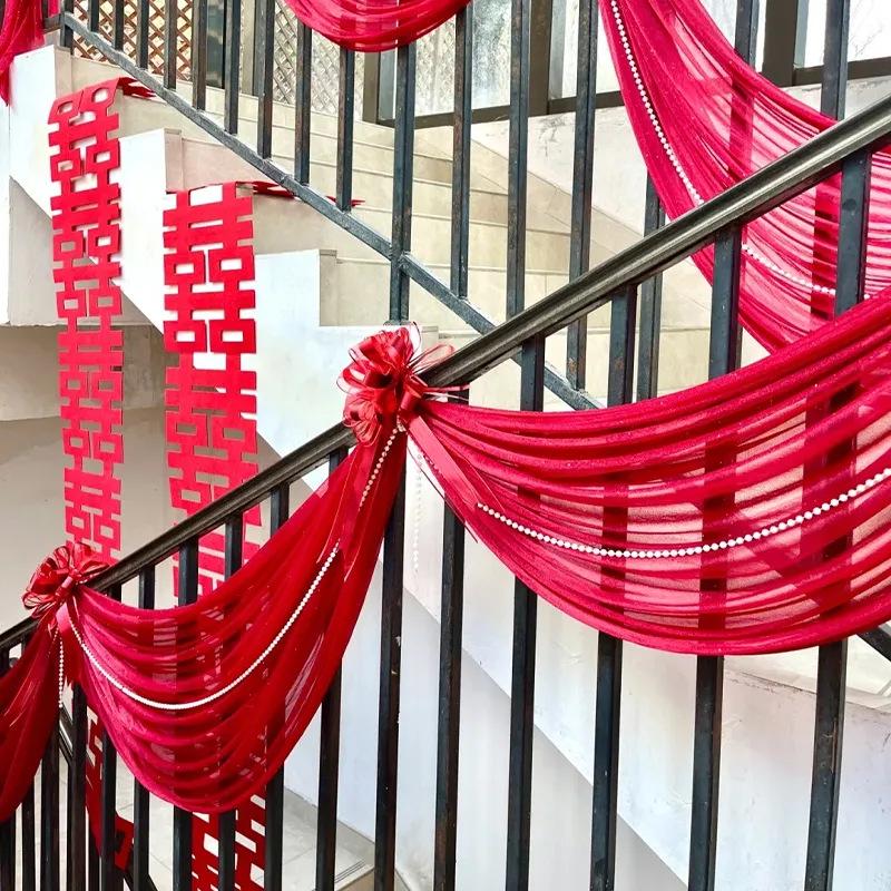 Chinese Wedding Double Happiness Stair Decor Set - Stickers, Flowers, Banners, Lanterns