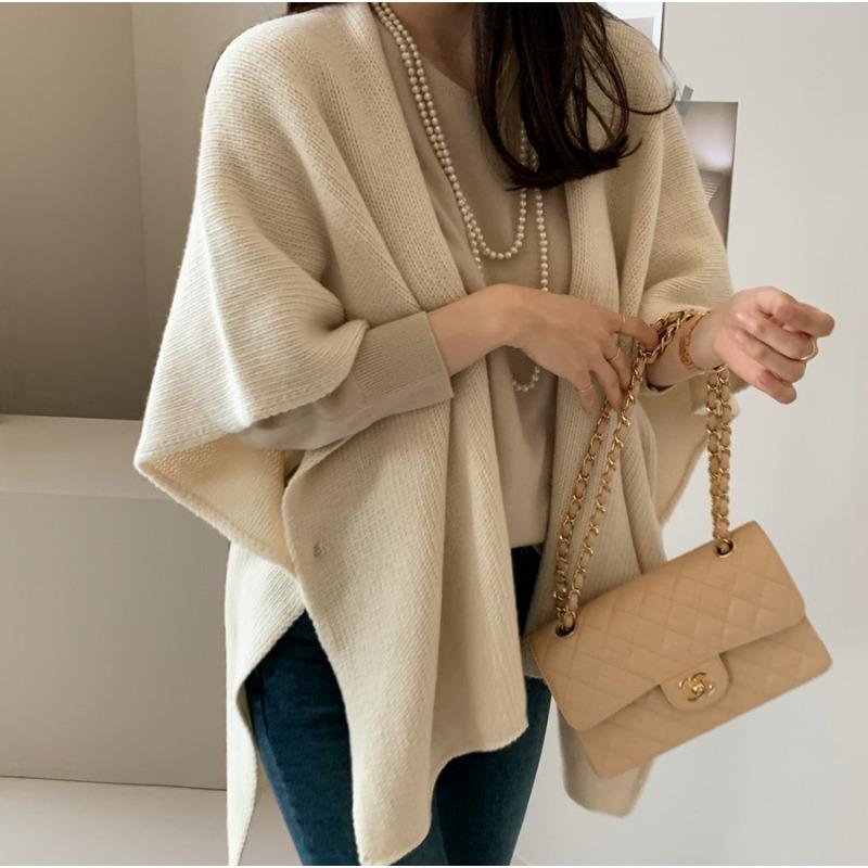 Fashion Loose Knitted Cardigan Shawl Jacket Women's Casual Gentle Elegant Sweaters Cape Autumn Winter Simple Solid Color Coats Female Clothing