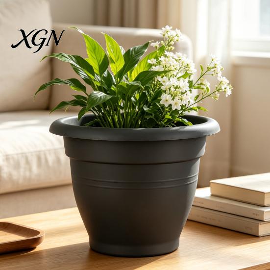 Round Container Gardening Planter Flower Pot, Lightweight Plant Pot with Drainage Elegant Garden Decor Pots Holes, Modern for Indoor And Outdoor