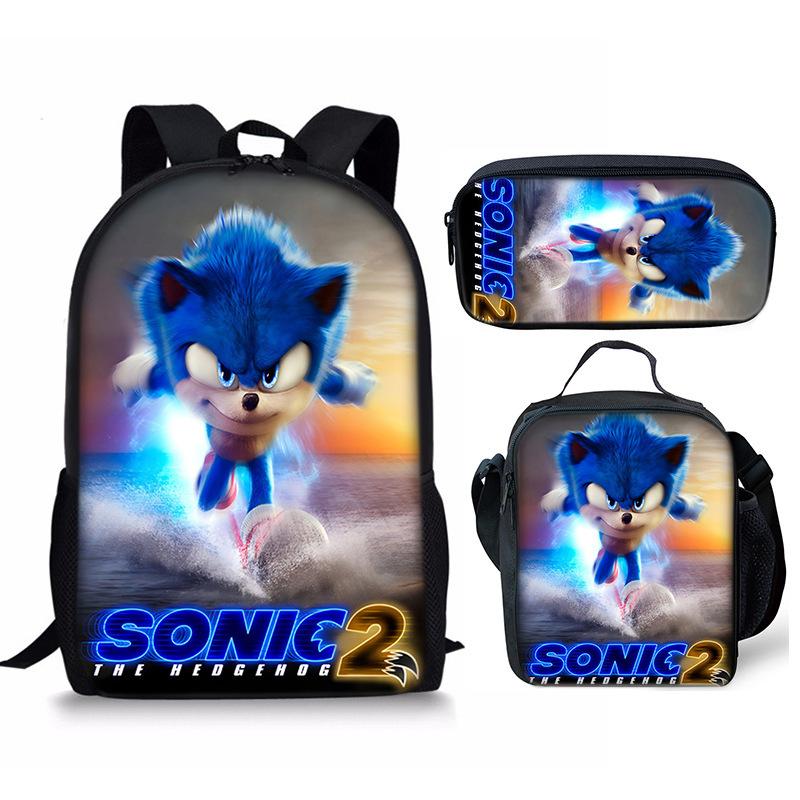 Backpack Sonic Elementary School Bag Lunch Bag Pencil Case Three-Piece Set