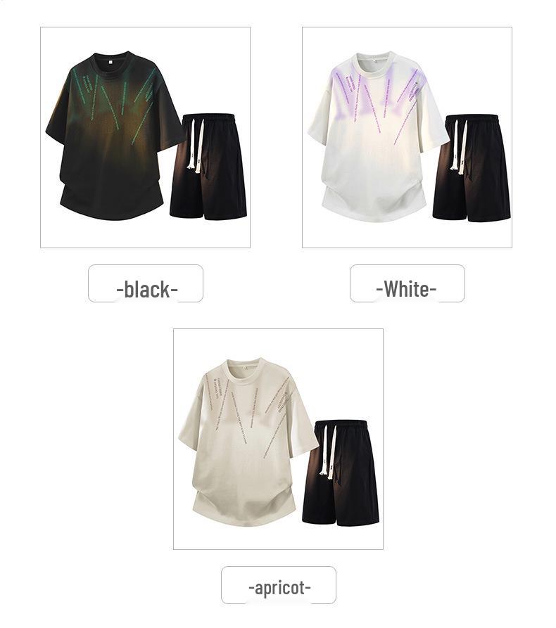 Men's Retro Short-Sleeve T-Shirt and Sports Shorts Set