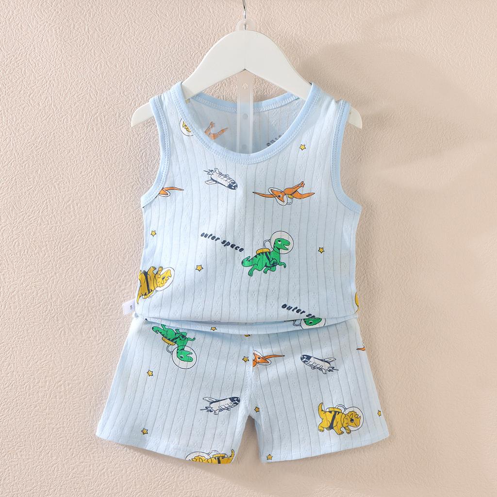 Koreańska wersja zestawu kamizelki dla dzieci Nowy chłopięcy i dziewczęcy dziecięcy kreskówkowy cienki zestaw bez rękawów kamizelki i szortów modny