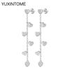 925 Silver Needle Long Chain Stud Earrings For Women Exquisite Zircon Geometric Tassel Pendant Earrings Luxury Jewelry