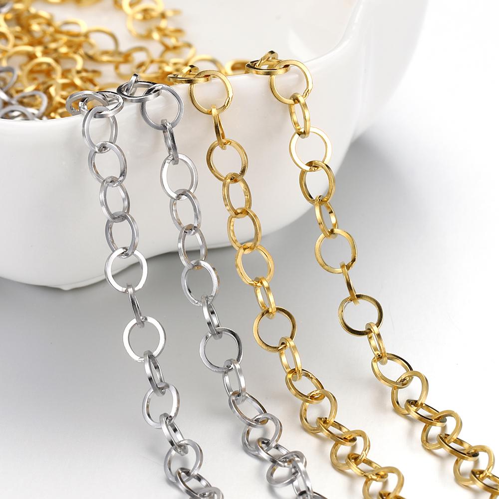 2Meters Gold Color Stainless Steel Polishing O-Ring Chain for Necklace DIY Jewelry Making Findings Materials Handmade Supplies