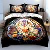 Floral Stained Glass Decor Set Multiple sizes kid's and adults' bedroom Exquisite 3PC bedding set gift