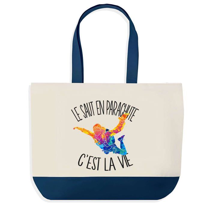 Tote bag - PLANETEE - Saut en Parachute c'est la Vie - Bleu - Coton - 40 x 45 cm