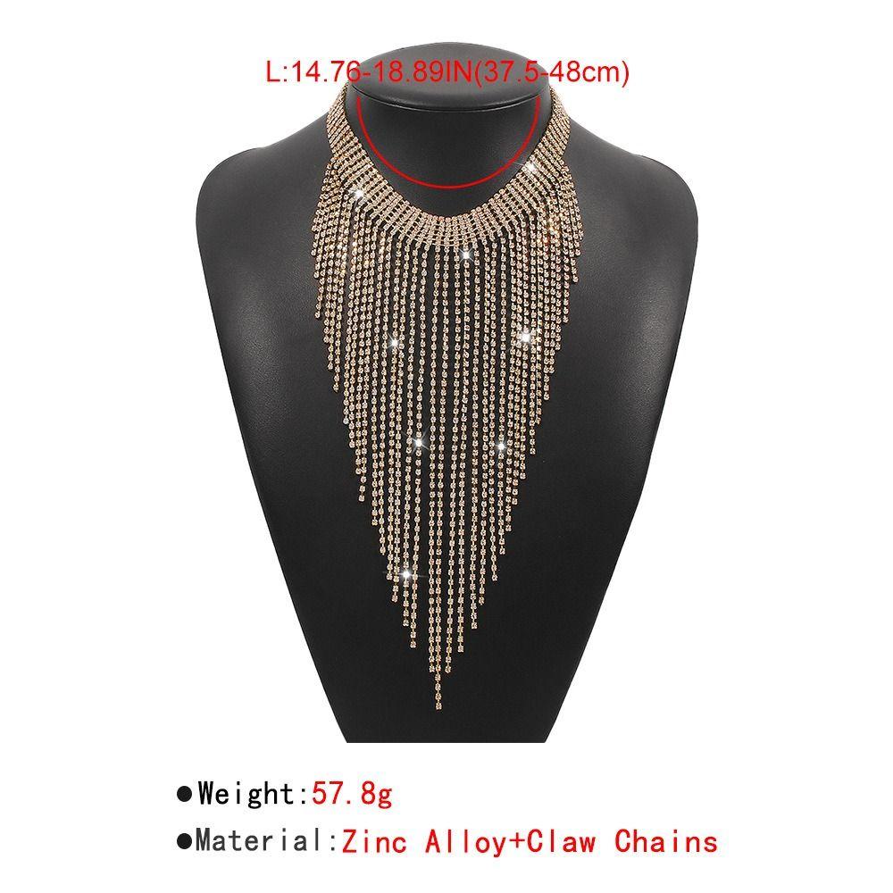 Korean Style Full Rhinestone Necklace Geometric Clavicle Chain Long Tassel Necklace  Wedding