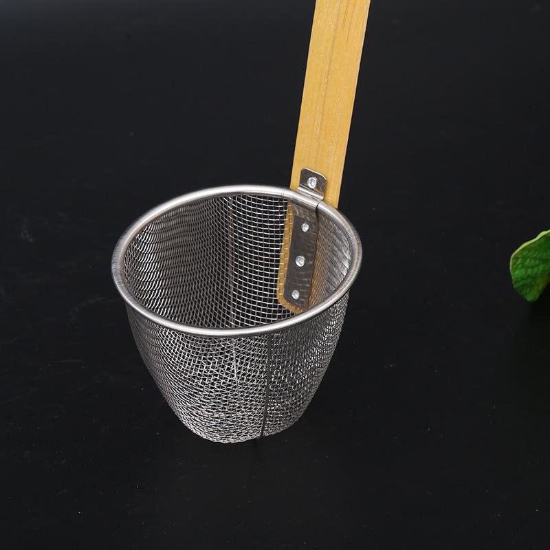 Durkslagskorg i rostfritt stål med bambuhandtag Fin sil för nudlar pasta hot pot köksredskap friteringsfilter
