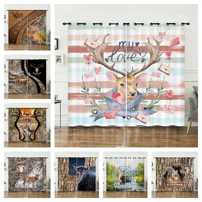 Curtains Animal Deer Curtains Bedroom Living Room Blackout Curtain Perforated