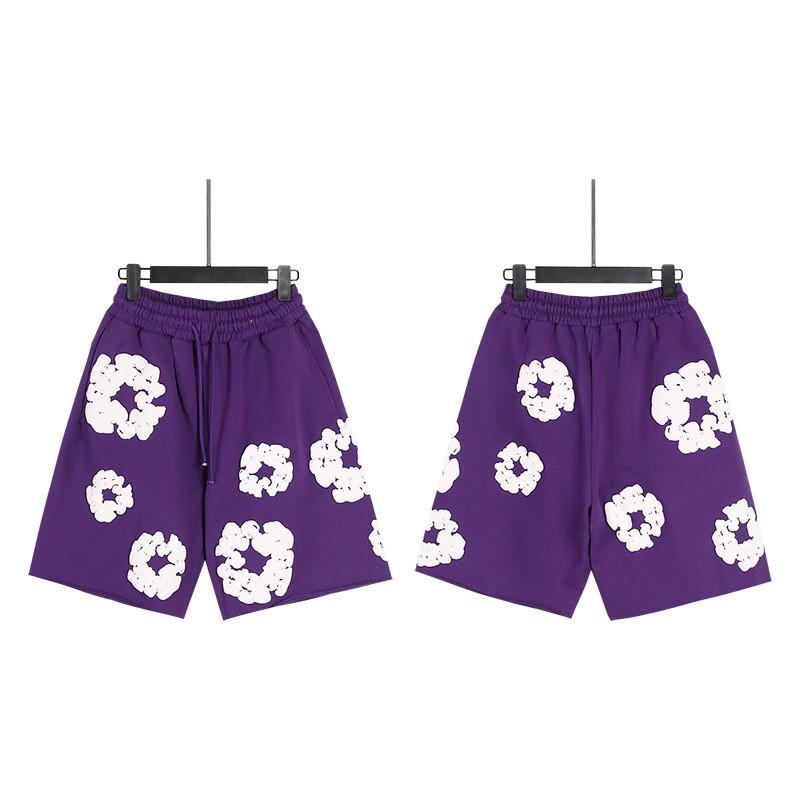 Men Women Streetwear Oversized Denim Shorts With Cotton Puff Floral Print Loose Fit Short Pants