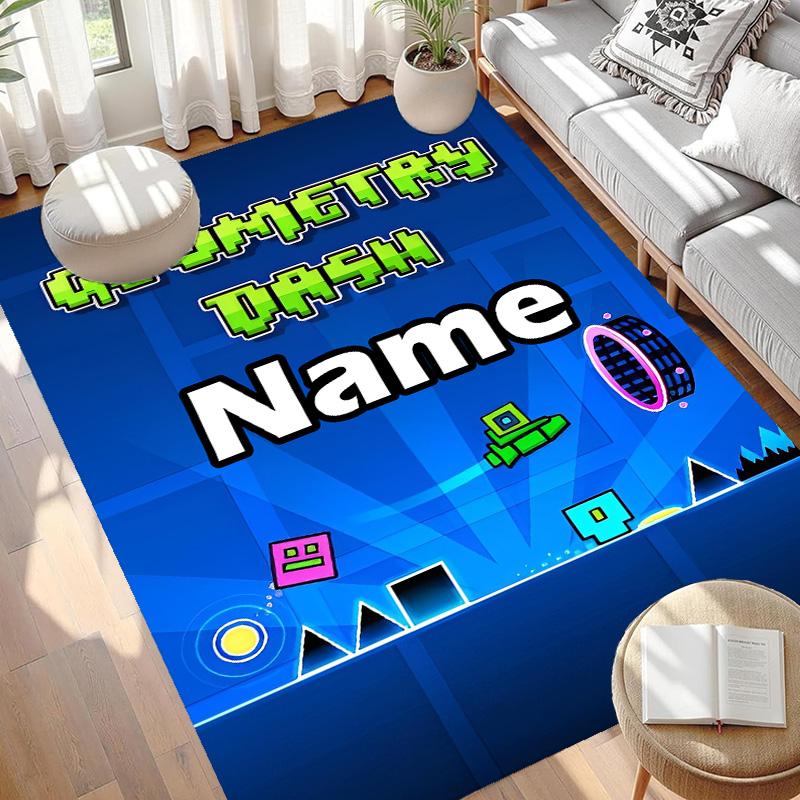 Custom Name Personalized Geometry Dash Print Carpet, Versatile Home Decor Rug, for Playroom, Apartment, Balcony, Entryway, Hallway Gift