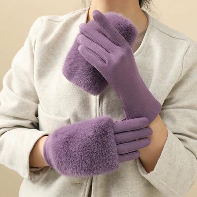 Gloves For Girls, Winter Warm, Windproof And Cold-Proof Plush Combination Gloves, Touch Screen, Solid Color, New Style