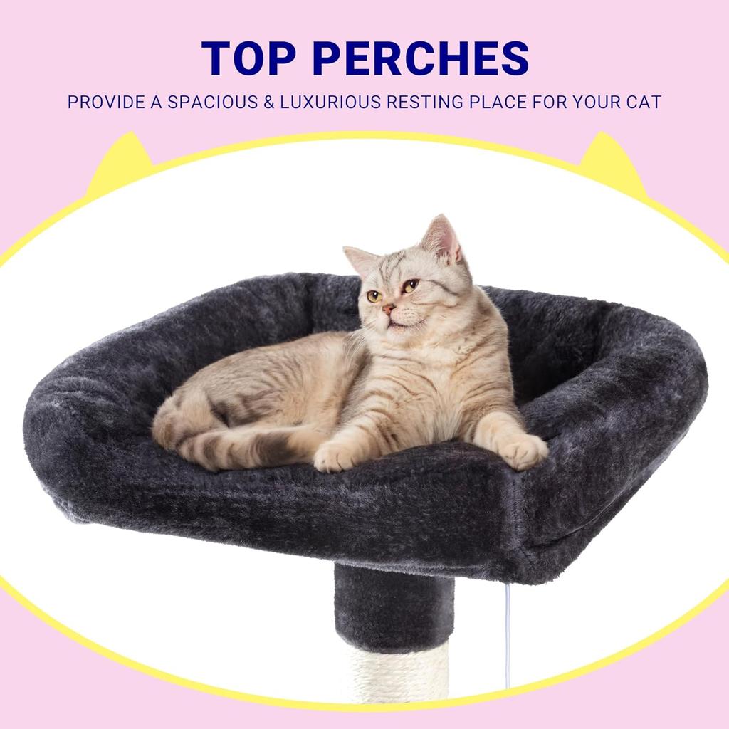 73in Fan-Shaped Corner Cat Tower - Multi-Level Indoor Cat Tree with Scratching Posts, Perches & Cozy Baskets, Dark Grey