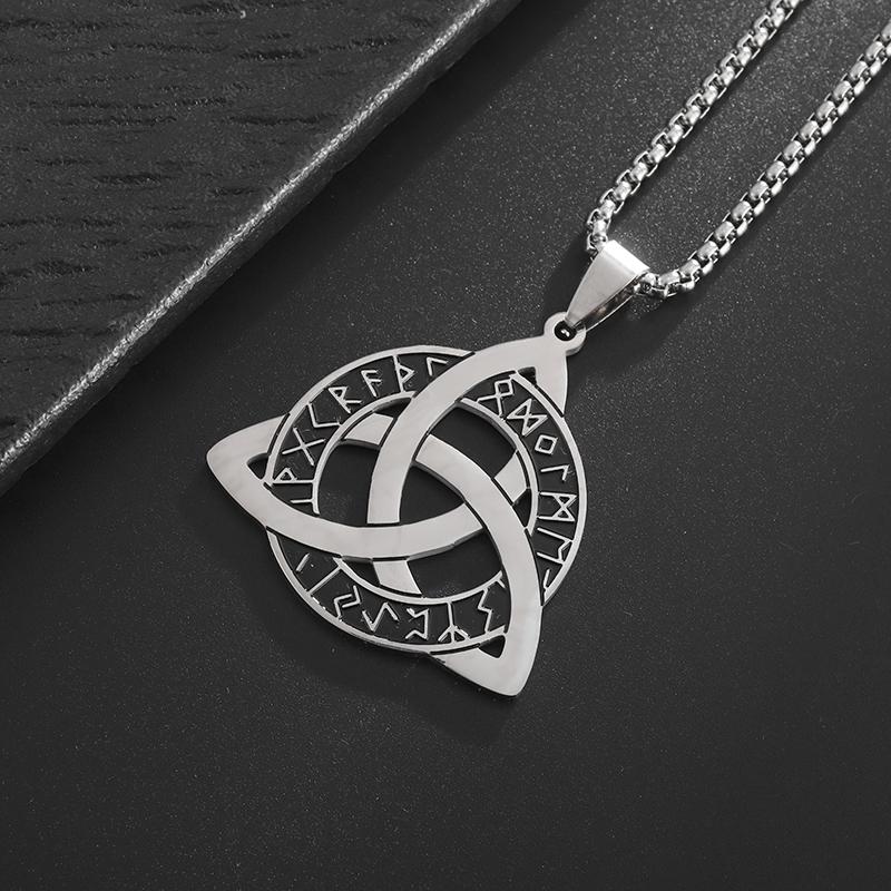Stainless Steel Nordic Odin Rune Irish Celtic Trinity Knot Pendant Necklace Men Women Lucky Amulet Jewelry