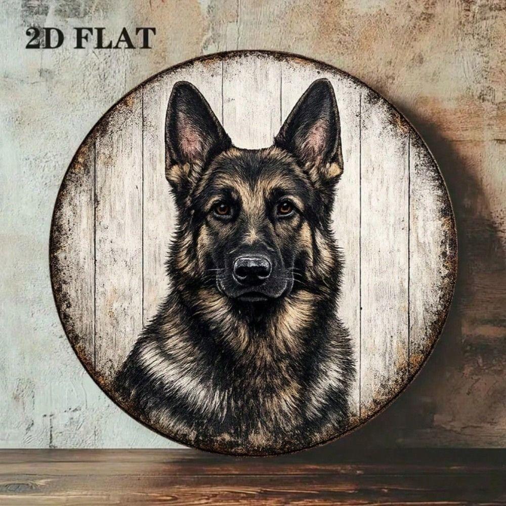 Round Vintage German Shepherd Dog Metal Wall Sign Bar Decor