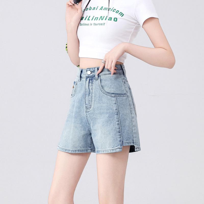 New Patchwork High-Waist Light Blue Denim A-Line Shorts - Summer 2025 Collection