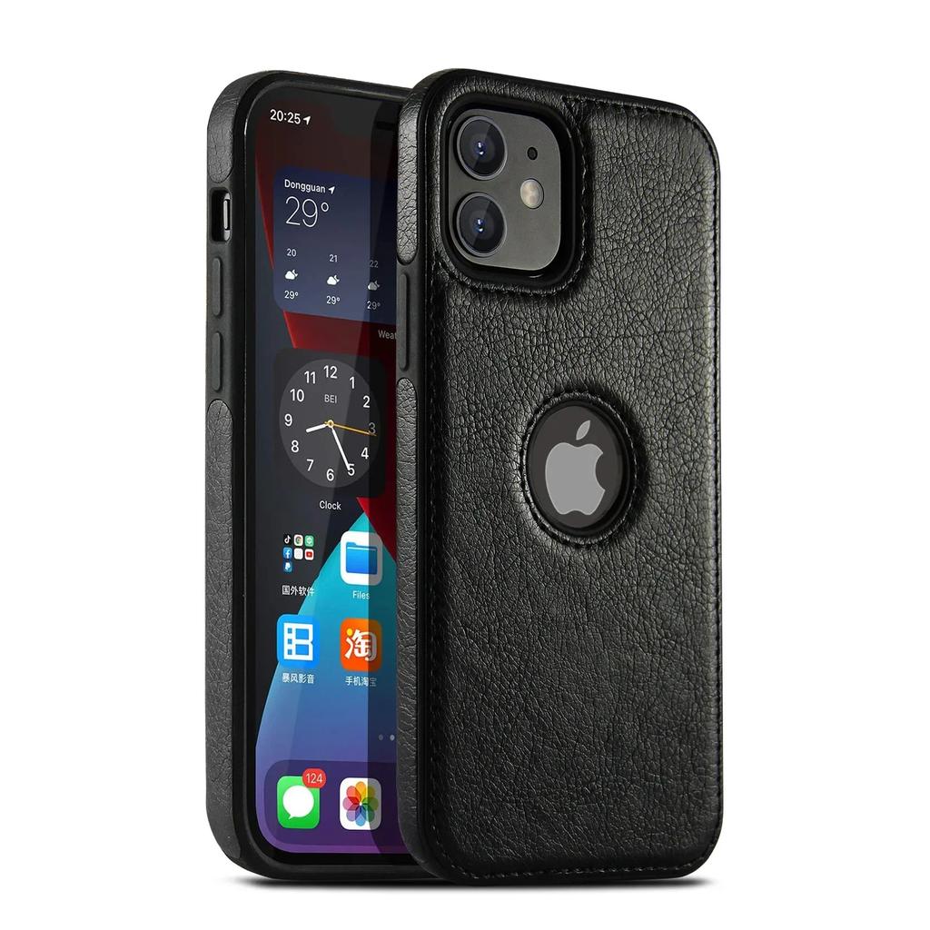 Ultradünne schlanke Business-Lederhülle für iPhone 16 15 14 13 12 11 Pro Max Mini XS XR X 7 8 Plus SE Handyhülle Cover Zeigt Logo
