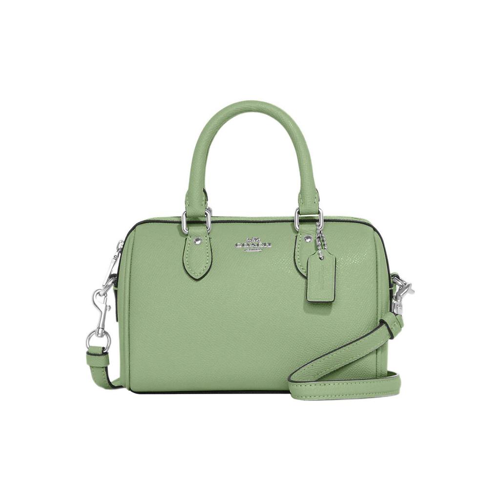 COACH Cross Grain Leather Boston Bag, Handbag, Shoulder Bag, Crossbody Bag Small Womens Azure Grass Green