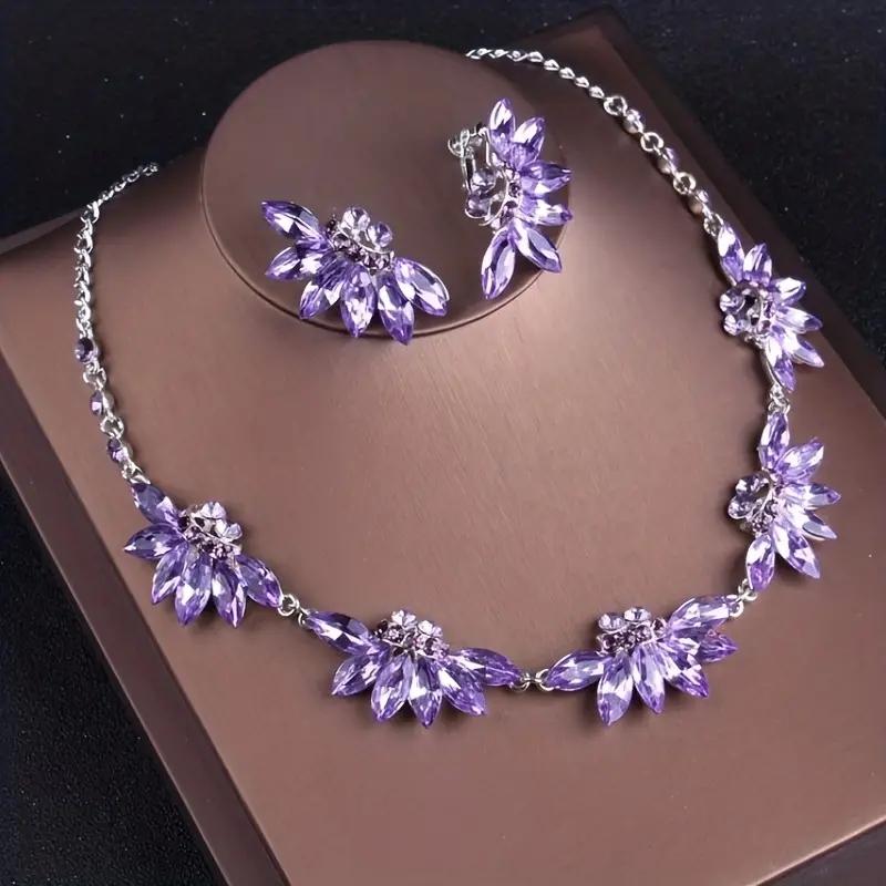 Noble Dream Purple Crystal Bridal Hair Accessory Necklace Accessory Headwear Banquet Ceremony Luxury Jewelry Necklace Crown Set