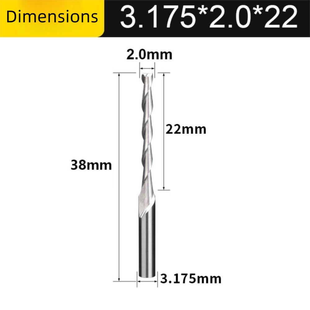 2 Flute Wood End Mill 1/8"(3.175mm) Shank Up Cut Carbide Spiral Cutters HRC45 2.0-3.175mm CNC Router Bit CNC Machining