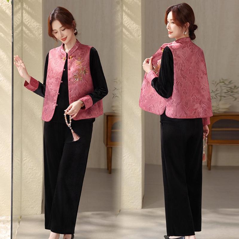 

2026 Gold Velvet Chinese Style Vest for Middle-Aged Women - Spring/Autumn 2XL [Recommended 115-130 jin]