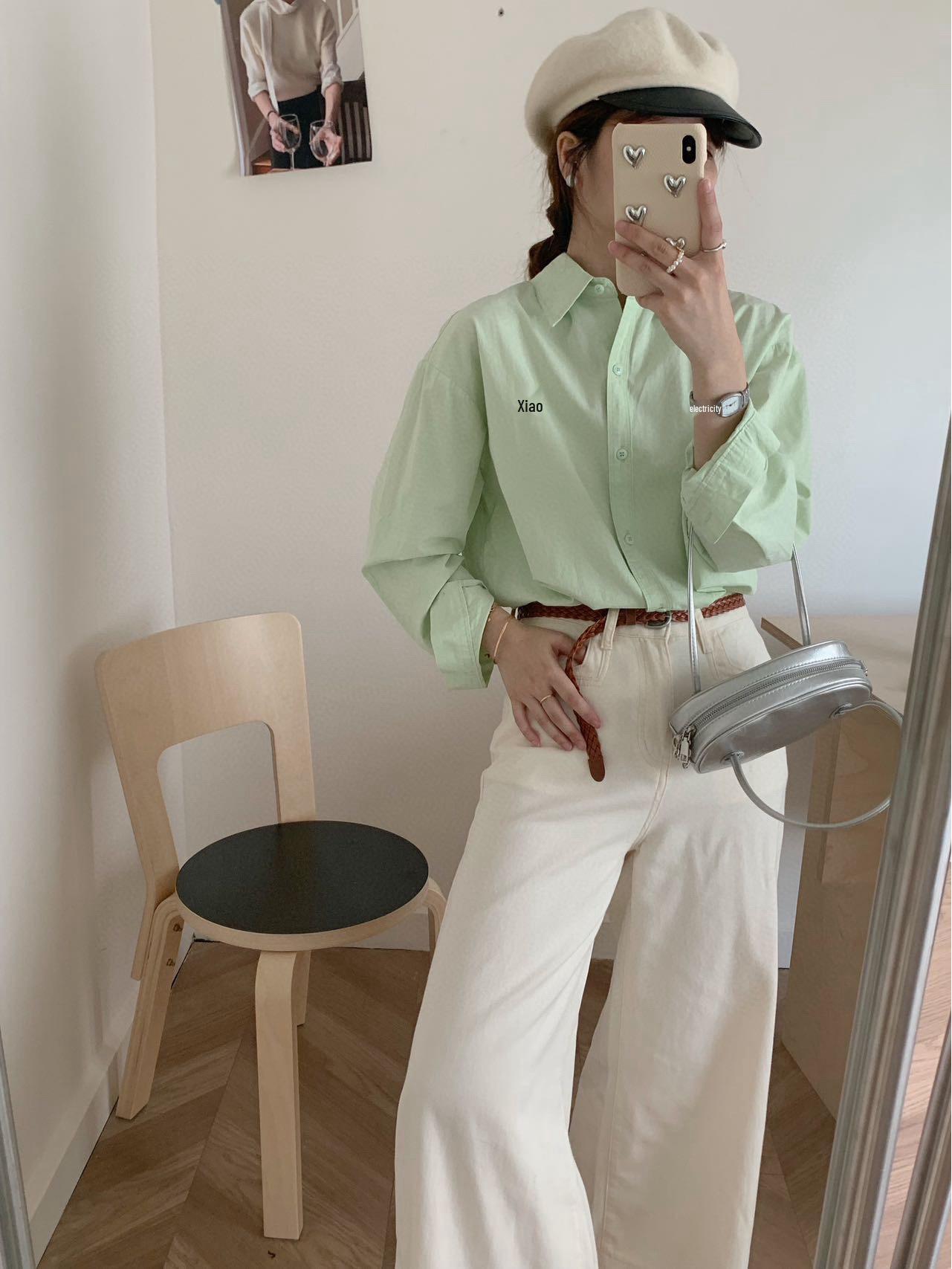 

Women s Blue Long-Sleeve Shirt with French Little Pony Embroidery Small зелёный