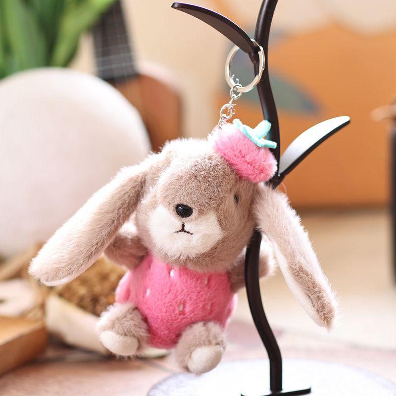 

1 шт. Брелок в виде кролика, кукла, плюшевая игрушка, мини, для пары, подвеска на рюкзак, кукла-клубничка-кролик, украшение, подарки для девочек розы красного