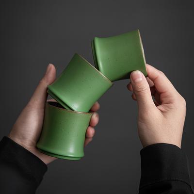 Set da 3 tazze da tè in ceramica Tazze da tè cinesi Ceramica retrò Tazza da tè con stelo di bambù Piccola tazza in porcellana per tè Caffè Acqua Articoli da tavola