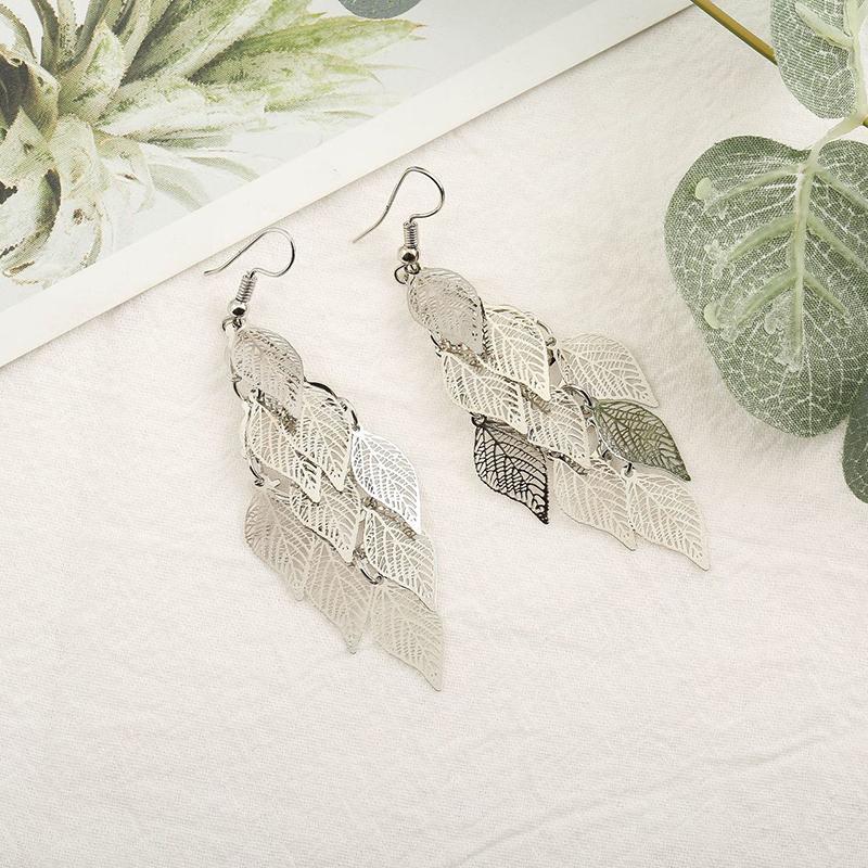 Vintage Hollow Leaves Drop Earrings for Women Bohemian Colorful Long Dangle Earrings 2024 Fashion Zircon Boucle Oreille Femme