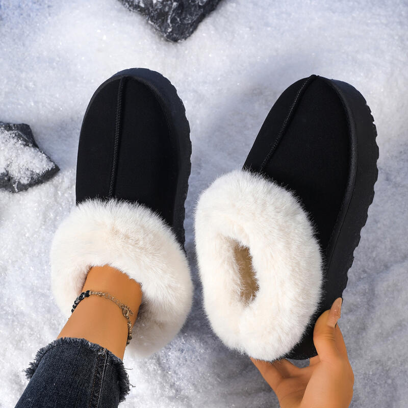 Fashion Thick Bottom Furry Snow Boots Women 2025 Winter Soft Chunky Platform Fluffy Fur Ankle Boots Warm Short Plush Suede Casual Shoes