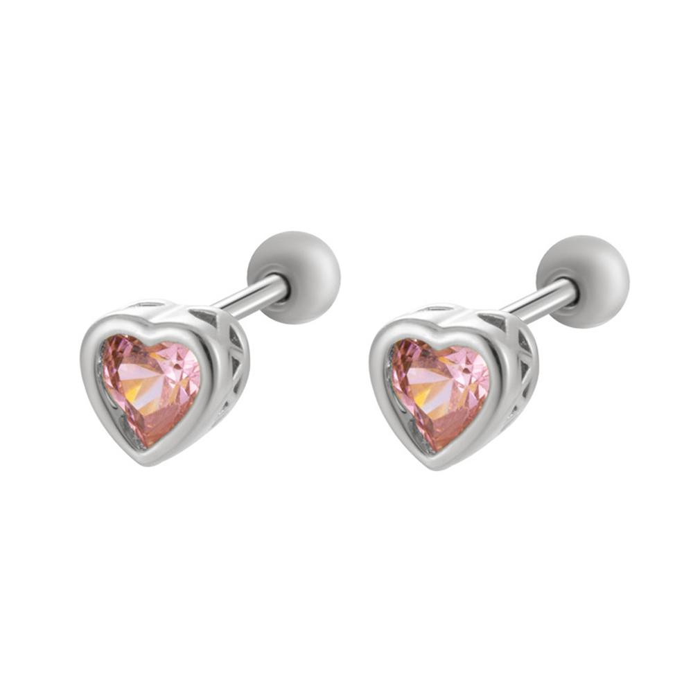 Zirconia Love Earrings For Women Copper Bezel Rhinestone Stud Stainless Steel Pierce Ear Accessory