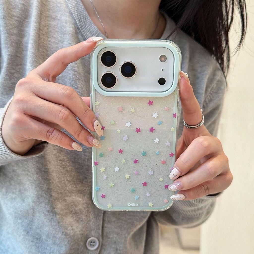 Minimalist Green Frame Starry Transparent Case for iPhone 17 Pro Max/16/15/14