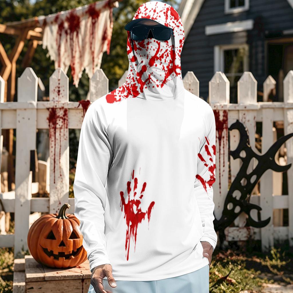 Herren Langarm Kapuzen T-Shirt Schnelltrocknend Sonne Halloween zum Angeln Fitness Sport