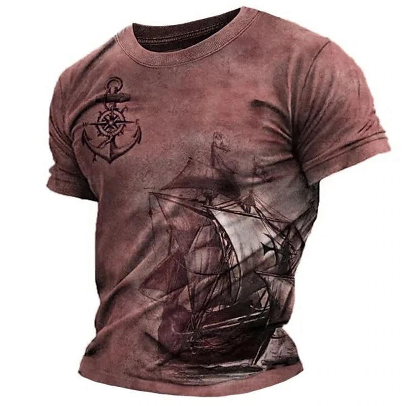 Vintage Compass Pattern T-Shirt For Men Navigation Map 3D Printed Tees Summer Fashion Casual Loose Street Tops O-Neck T Shirts