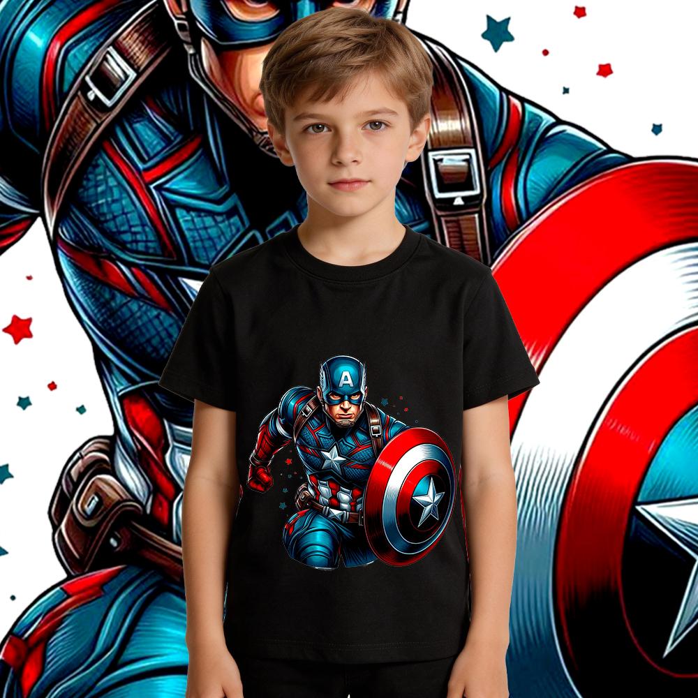 Captain America Charge Print Boys Girls Kids  T Shirt Casual Summer Top Soft Breathable