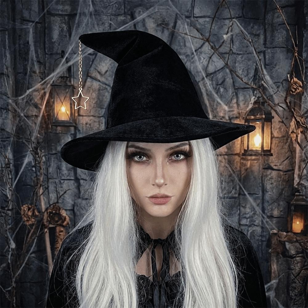 Korean Style Wool Bucket Hat Star Pendant Halloween Hat Vintage Witch Hat Party