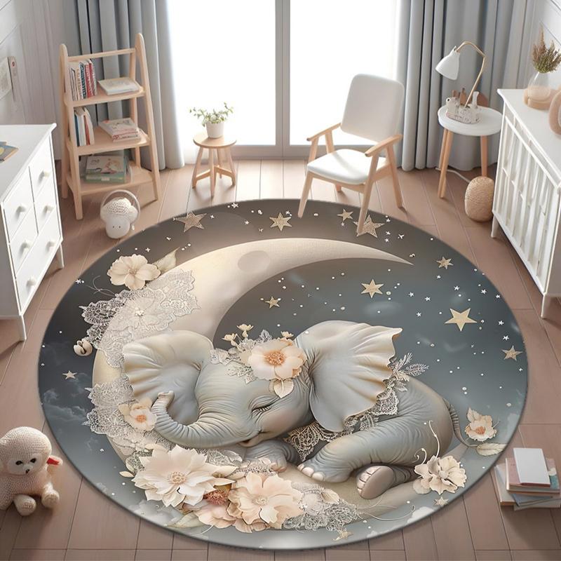 1Pc Elephant Circular Print Rug - Home Decoration Carpet For Living Room Bedroom Flooring Computer Chair Area Rug