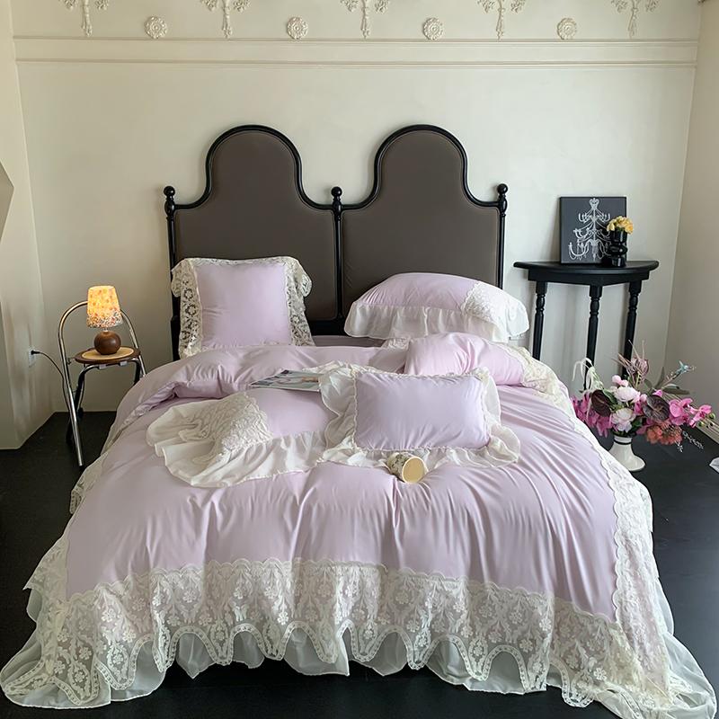 French Style Bedding Set Princess Duvet Cover Set Cotton  Chiffon Lace Ruffle Comforter Sets Luxury Girls Wedding