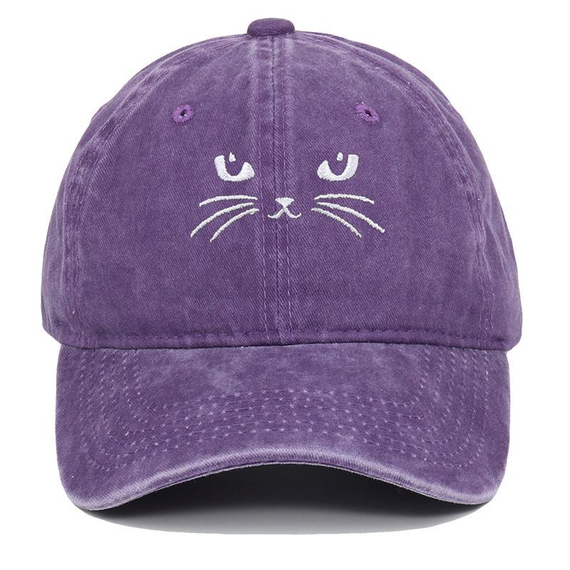 New Embroidery Cute Cat Washed Cotton Baseball Caps Casual Men Adjustable Peaked Cap Outdoor For Women Sunscreen Snapback Hat