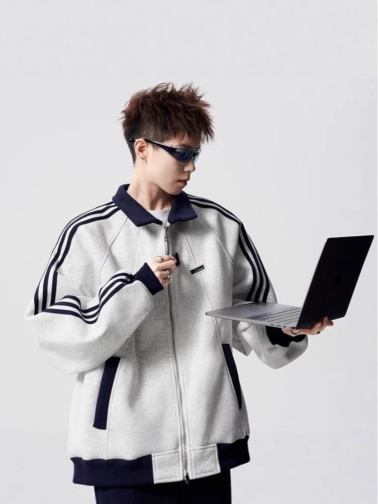 Herr Höst Patchwork Sportjacka - Mångsidiga High Street Punk Randiga Baseball Ytterkläder