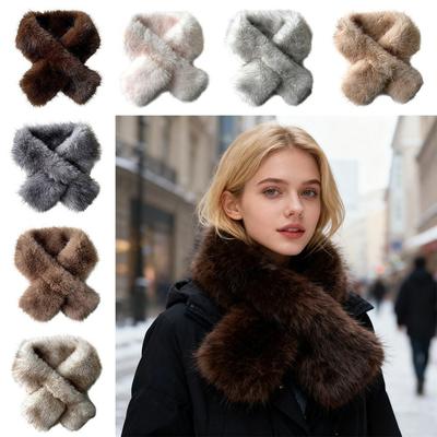 Thicken Neck Warmer Faux Fox Fur Neck Scarf New Cross Scarf  Winter Accessory