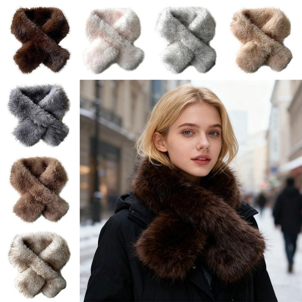 Kunstfuchs Pelz Kreuz Schal Verdicken Halstuch Wickel Mode Halstuch Damen Mädchen