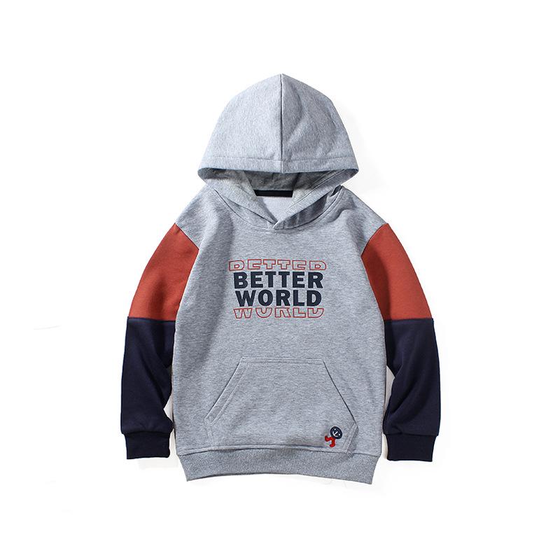 

Весенние корейские толстовки с капюшоном для мальчиков - толстые, теплые махровые топы для детей серый