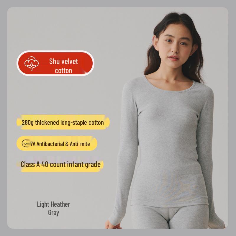 Women's Thickened Pure Cotton Antibacterial Round Neck Slim Fit Warm Base Layer Top