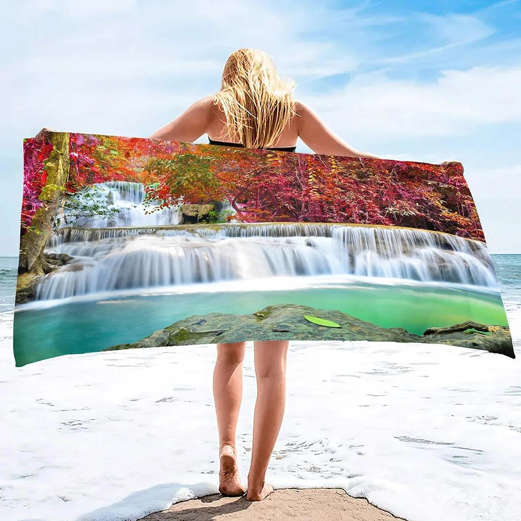Waterfall Beach Towel Nature Scenery Bath Towel Portable Quick Dry Camping Travel Sport Spa Swimming Pool Towels Picnic Yoga Mat