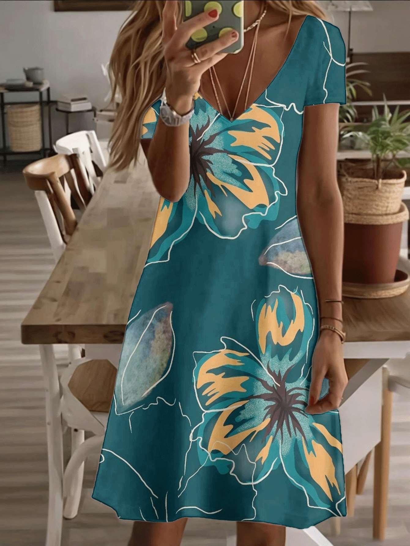 

Vneck shortsleeve midi dress tropical floral print for women 3D highquality printing durable and comfortable elegant casual fashion summer outfit f XL дубильна кора