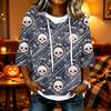 Women's Halloween Print Casual Loose Fit Hooded Top with and Three-Quarter Sleeves