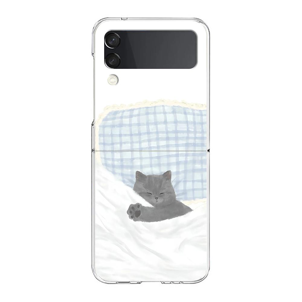 Transparent Phone Case For Samsung Galaxy Z Flip 3 4 5 6 7 Hard Folding PC Z Flip3 Flip4 Cover Dog Cat Couple
