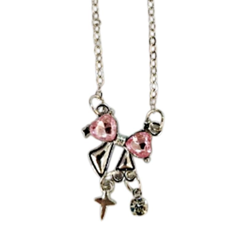 Elegant Pink Bowknot Necklace Women Fashion Jewelry Alloy Texture Elegant Women Necklace Suitable for Comfortable Wear