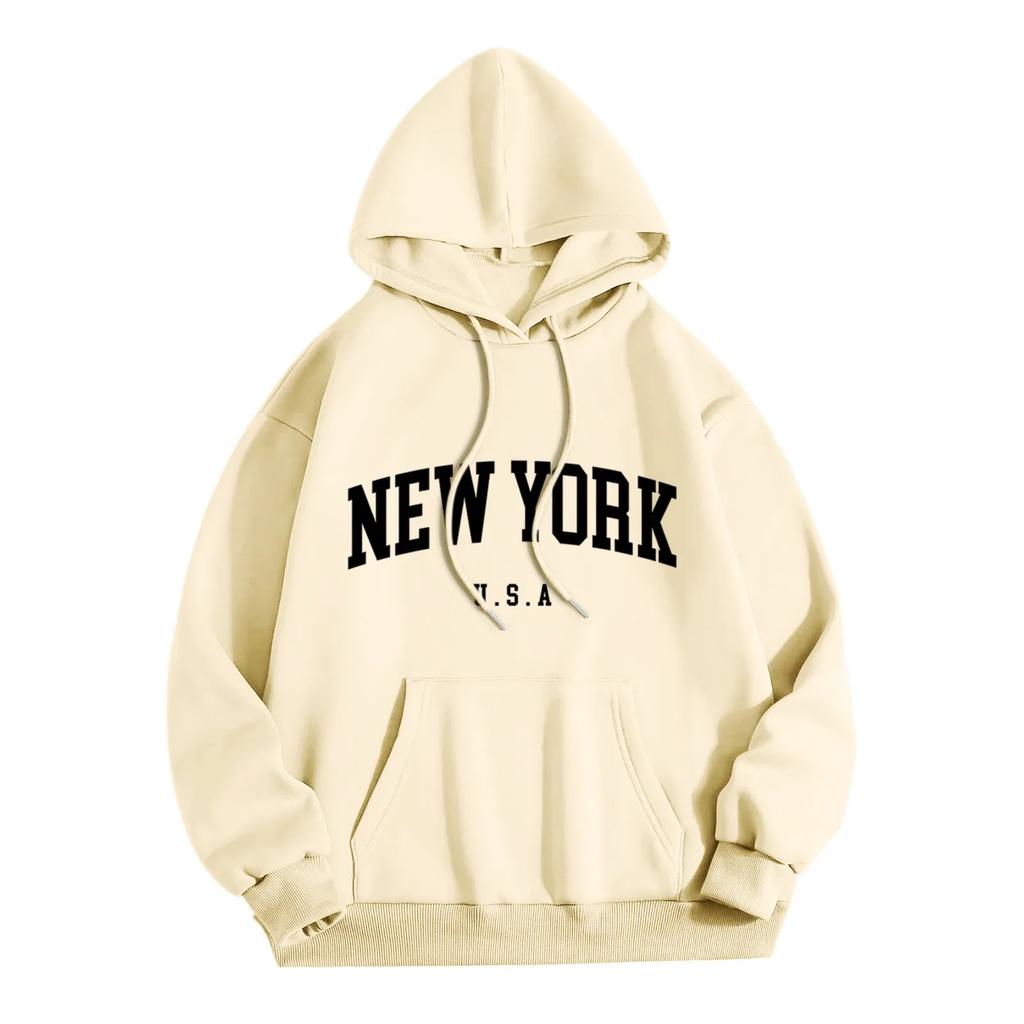 New York Letter Printrd Streetwear Sweatshirt For Men Fashion Oversized Clothing Personality Soft Letter Print Casual Hoodies